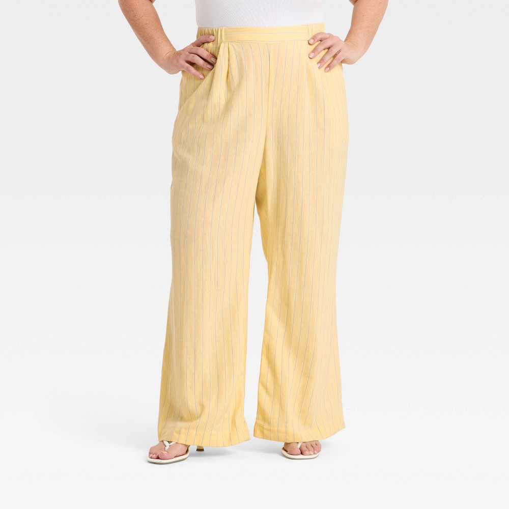Women's Relaxed Linen Trousers - A New Day™ Yellow 2X