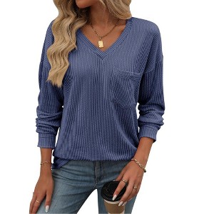 Clearlove Womens Tops V Neck Color Block Tee Striped Tunics Long Sleeve Comfy Twisted Stripes Shirt - 1 of 4
