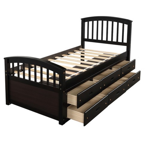 Twin Size Wood Platform Storage Bed With 6 Drawers Espresso-modernluxe ...