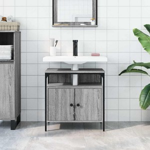 CLIHOME Engineered Wood Bathroom Sink Cabinet with Powder-Coated Steel Frame, Modern Storage Sideboard Cupboard for Toiletries - 1 of 4