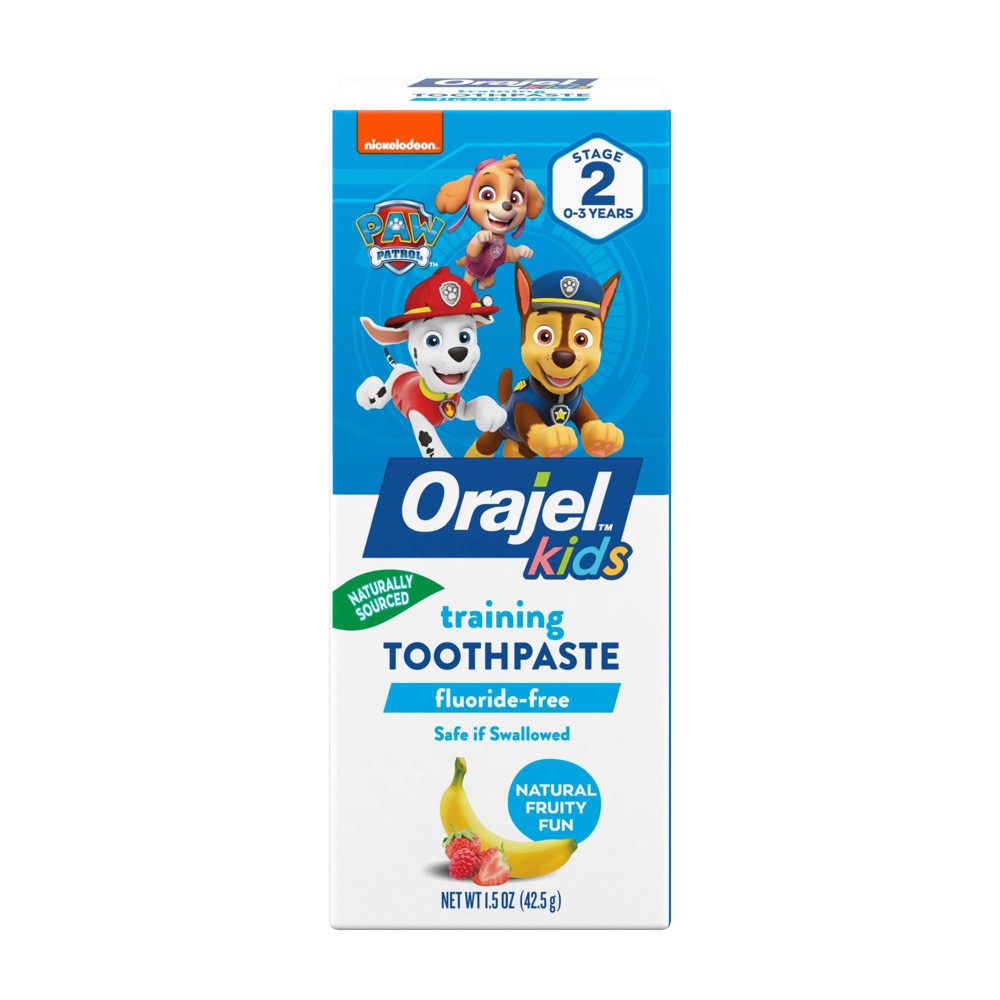 Orajel Paw Patrol Fluoride-Free Training Toothpaste, Fruity Fun Flavor, One 1.5oz Tube: Orajel #1 Pediatrician Recommended Brand for Kids Non-Fluoride Toothpaste