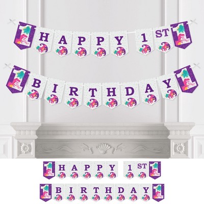 Big Dot of Happiness 1st Birthday Roar Dinosaur Girl - ONEasaurus Dino First Birthday Party Bunting Banner - Party Decorations - Happy 1st Birthday