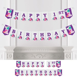 Big Dot of Happiness 1st Birthday Roar Dinosaur Girl - ONEasaurus Dino First Birthday Party Bunting Banner - Party Decorations - Happy 1st Birthday - 1 of 4