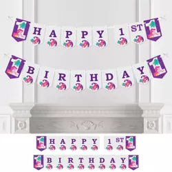 Big Dot of Happiness 1st Birthday Roar Dinosaur Girl - ONEasaurus Dino First Birthday Party Bunting Banner - Party Decorations - Happy 1st Birthday