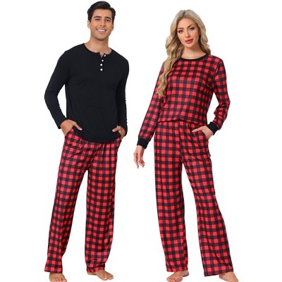 INSPIRE CHIC Christmas Family  Pajama Set Plaid Matching Long Sleeve and Pants Lounge Set