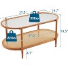 VINGLI 38" Rattan Oval Coffee Table, Water-Wave Glass Metal Center Table with 2-Tier Storage,  for Living Room, Natural Vibe - 2 of 4