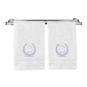 BC BARE COTTON Monogrammed Hand Towel, 100% Turkish Cotton - Set of 2 - White - Silver Wreath - 1 of 1