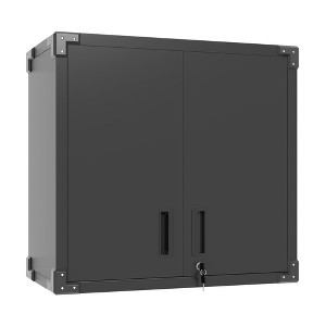 Munora - 2-Door Metal Wall Cabinet with Adjustable Shelves - Lockable Tool Storage for Garage/Utility Room - Black - 1 of 4