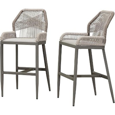 PURPLE LEAF 2 Pieces Bar Stools Patio Modern Rattan Barstools Aluminum Woven Tall Bar Chairs with Cushions for Outdoor Kitchen Island Garden