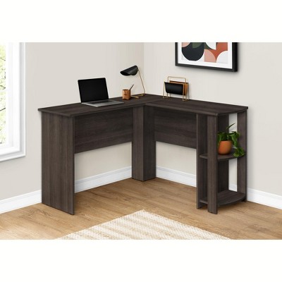 Vynxaria Computer Desk, Home Office, Corner, Storage Shelves, 48"l, L Shape, Work, Laptop, Brown Laminate,Modern
