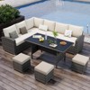 7 Pieces Outdoor Dining Set,Patio Sectional Sofa Conversation Set All Weather Wicker Rattan Couch Dining Table & Chair with Ottoman - 3 of 4