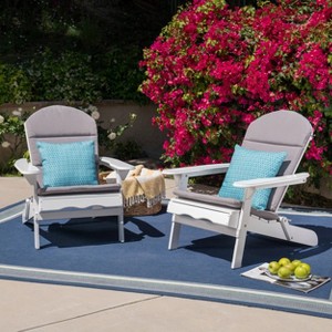Malibu 2pk Acacia Wood Adirondack Chairs - White/Gray - Christopher Knight Home: Foldable, Weather-Resistant, Cushioned - 1 of 4