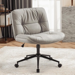 MAYEERTY Modern Home Criss Cross Legged Armless Wide Seat Wheels, Swivel Height Adjustable Comfy Computer Task Seating  Room - 1 of 4