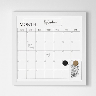 White Woodgrain Magnetic Monthly Dry Erase Calendar with Marker and Magnets