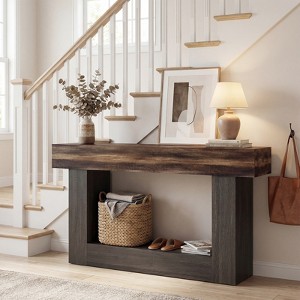 Costway 63” Long Console Table with Storage Shelf, Farmhouse