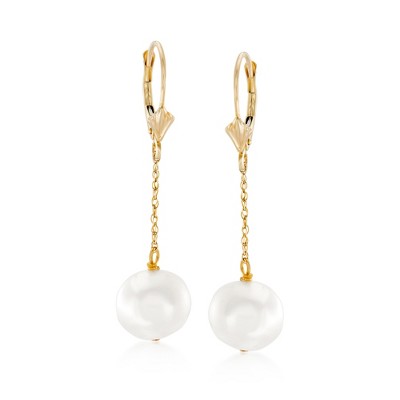 Ross-Simons 10-10.5mm Cultured Pearl Drop Earrings in 14kt Yellow Gold