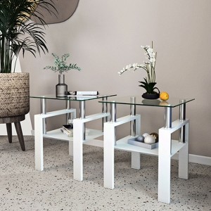 Dolonm Modern Square Tempered Glass Coffee Table with Metal Legs for Living Room, 150lbs Capacity - 1 of 4