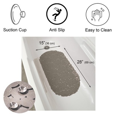 Taupe PVC Non-Slip Oval Bathtub Mat with Bubble Design