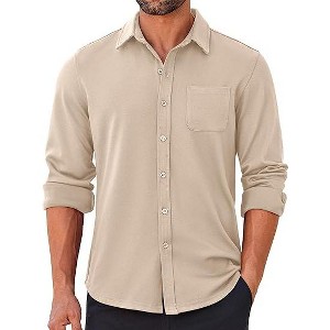 COOFANDY Mens Long Sleeve Wrinkle Free Shirts Casual Button Down Stretch Dress Shirt with Pocket - 1 of 4