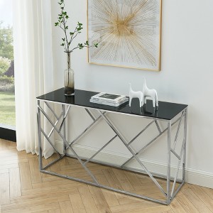 Gulches 55 Inch Modern Glass Console Table Gold Metal Frame Black Tempered Glass 180LBS For Living Room Entryway Bedroom Chrome Finis - 1 of 4