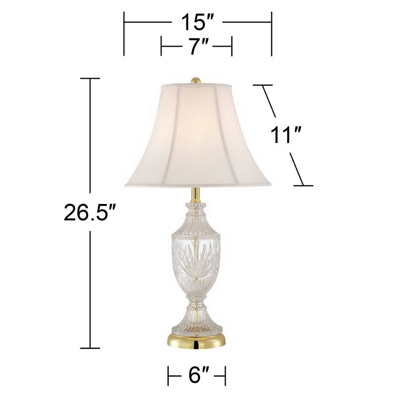 Regency Hill Traditional Table Lamp 26.5" High Cut Glass Urn Brass White Cream Bell Shade for Living Room Family Bedroom Bedside Nightstand, 4 of 7