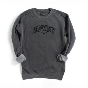 Simply Sage Market Women's  Garment Dyed Graphic Sweatshirt Embroidered Howdy Bull Varsity - 1 of 3
