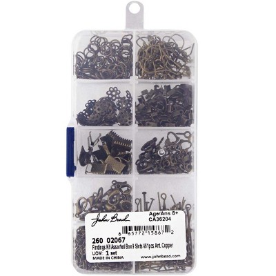John Bead 461pcs 9 Slots Jewelry Antique Copper Rectangle Findings Kit Assortment Box