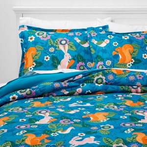 Full/Queen 3pc Friendly Fauna Microfiber Comforter Set Turquoise - Pillowfort , Blue