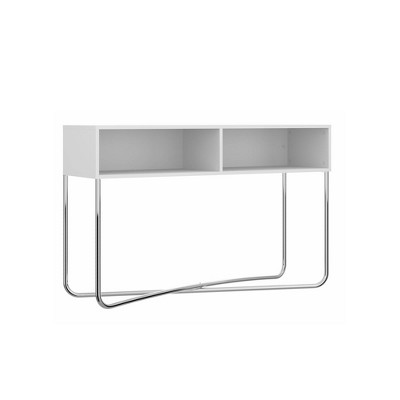 Wooden Console Table with 2 Open Compartments and Metal Frame White/Chrome - The Urban Port