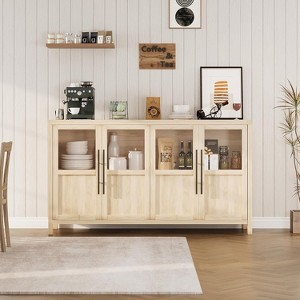 55" Modern Sideboard Buffet Cabinet with 4 Glass Doors snd Storage,for Kitchen Dining Room, Living Room (Glass with 4 Door, Pear Wood) - 1 of 4