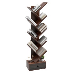 Tangkula 10-tier Tree-shaped Bookshelf with Drawer 59” Wood Bookshelf w/ 10 Compartments Home Organizer Display Shelf Beige/Brown - 1 of 4