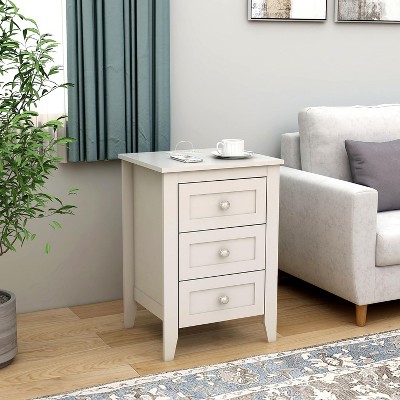 Angel Sar White Night Stand with Charging Station, Modern Nightstand with 3 Drawers