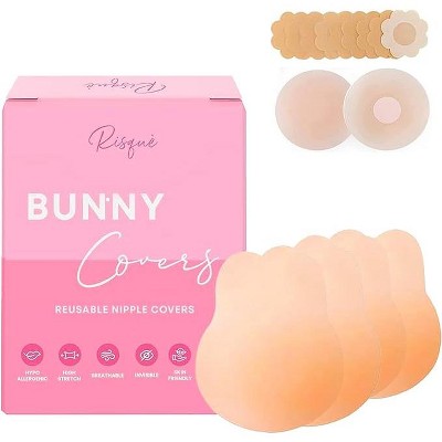 Image of Risque Bunny Covers Reusable Nipple Covers, Push up Adhesive Bra, Backless Invisible Sticky Bra, Provides Breast Lift Nipple Coverage, Cream