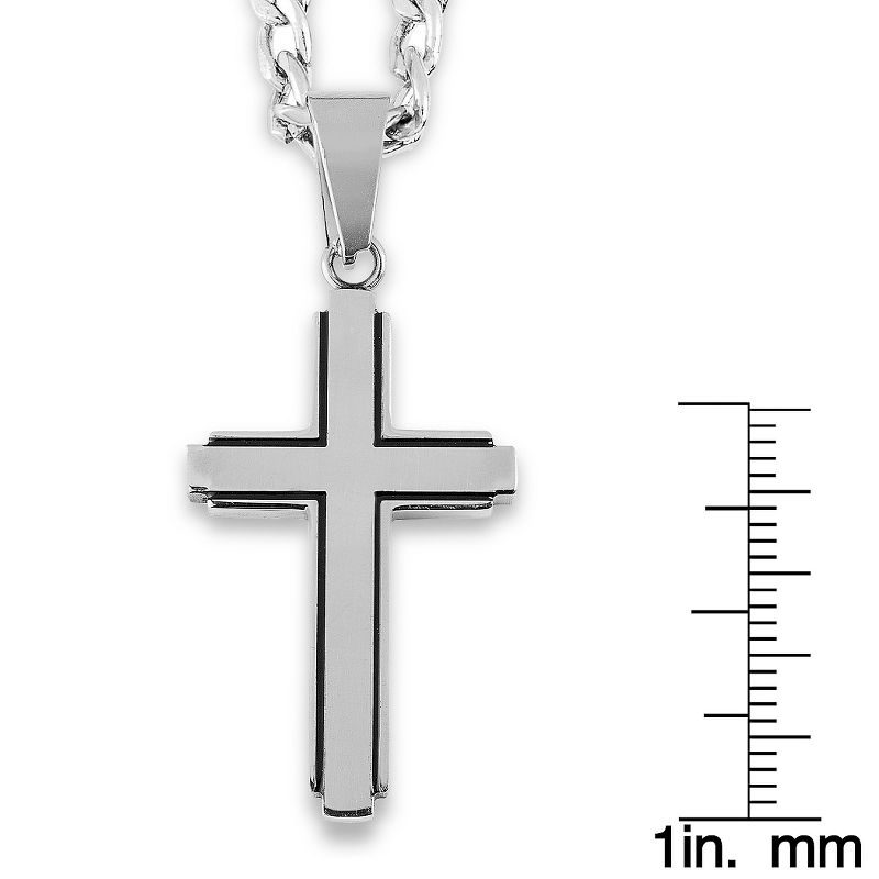 Men's West Coast Jewelry Stainless Steel Black Inlay Cut-out Cross Pendant, 3 of 4