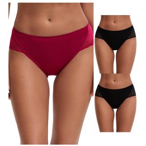 INSPIRE CHIC Women's Mid-Waisted Lace Briefs HI-Cut Period Leak Proof Ladies Underpants 3 Packs - 1 of 4