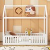ALEXOUN Wood House Bed with Fence and Door, Wooden Bed Frame with Roof for Teens, Boys or Girls, for Bedroom Apartments - 2 of 4