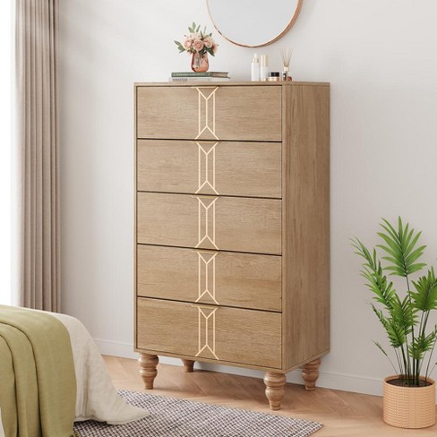 Modern Wooden 5/6 Drawer Dresser with Vintage Pattern Design - image 1 of 4