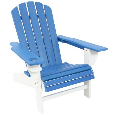 Sunnydaze Plastic All-Weather Outdoor Adirondack Chair with Drink Holder, Blue and White