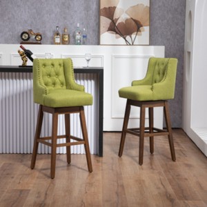 360 Degrees Swivel Bar Stool Set Of 2,Kitchen Chair With Footrest And Wood Legs,Linen Fabric Fixed Counter Height Chair-Cuddlewood - 1 of 4