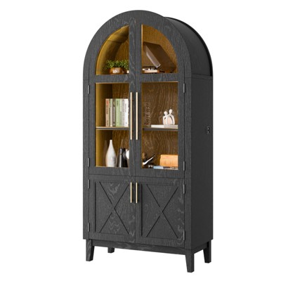 GlasFlength Decorative Storage Cabinets Modern Chic Organizer for Stylish Living Room Spaces, Black,36”*17.5”*74.8"