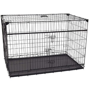 Lucky Dog Dwell Series 48 Inch Extra Large Lightweight Kennel Secure Fenced Pet Dog Crate w/Divider Panels, Sliding Doors, and Removable Tray, Black - 1 of 4