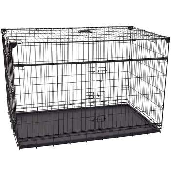 Lucky Dog Dwell Series 48 Inch Extra Large Lightweight Kennel Secure Fenced Pet Dog Crate w/Divider Panels, Sliding Doors, and Removable Tray, Black