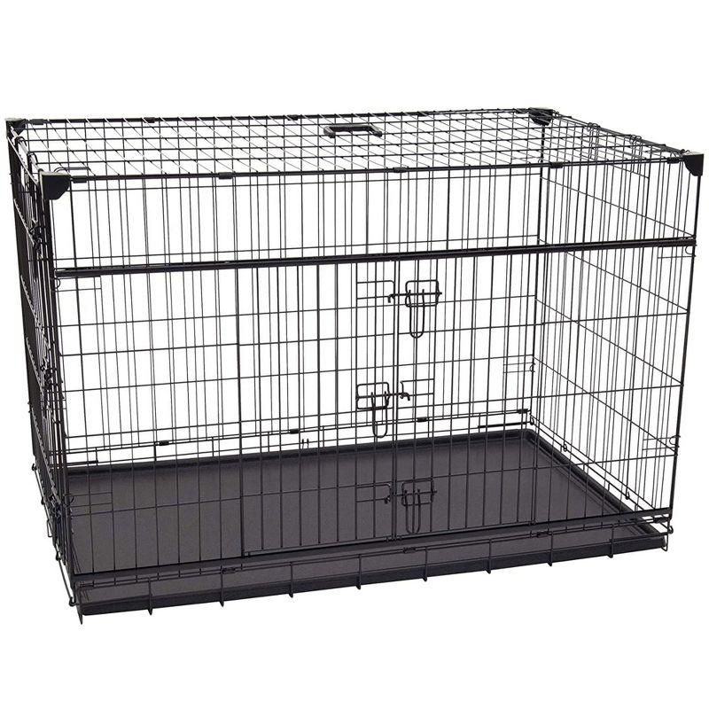 Lucky Dog Dwell Series 48 Inch Extra Large Lightweight Kennel Secure Fenced Pet Dog Crate w/Divider Panels, Sliding Doors, and Removable Tray, Black, 1 of 7