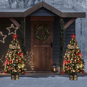 4.5 FT Pre-Lit Christmas Trees with Vintage Pot, Realistic Needles Artificial Christmas Trees with 108 Warm White Lights - 1 of 4