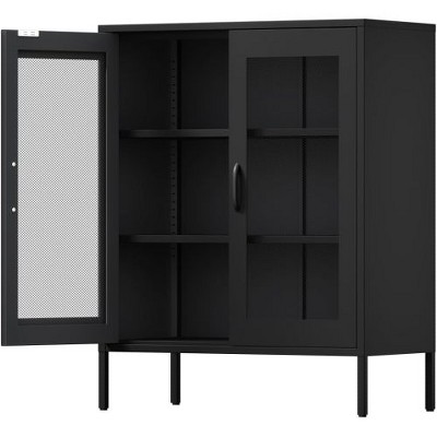 LunaLulinlk Metal Storage Cabinet with Mesh Doors, Multipurpose Storage Rack, 3-Tier Cabinet,Metal Locker Style Accent Cabinet for Kitchen