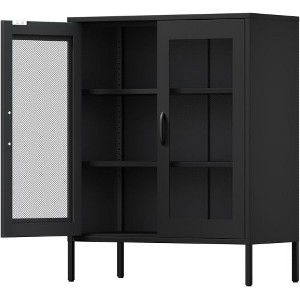 LunaLulinlk Metal Storage Cabinet with Mesh Doors, Multipurpose Storage Rack, 3-Tier Cabinet,Metal Locker Style Accent Cabinet for Kitchen - 1 of 4