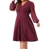 Agnes Orinda Women's Plus Size Swiss Dots Pattern Sleeves V Neck Midi Flowy A-Line Dress - 2 of 4