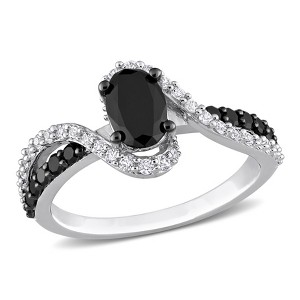 EVERLY JEWELRY | Sterling Silver 1/3 CT TGW Created White Sapphire and 1 CT TW Black Oval and Round-Cut Diamond Crossover Ring - 1 of 4