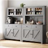 63" Tall Kitchen Pantry Cabinet with Drawers, Hutch, Glass Doors, Adjustable Shelves, Freestanding Microwave Stand & Storage Cabinet, Grey - 2 of 4