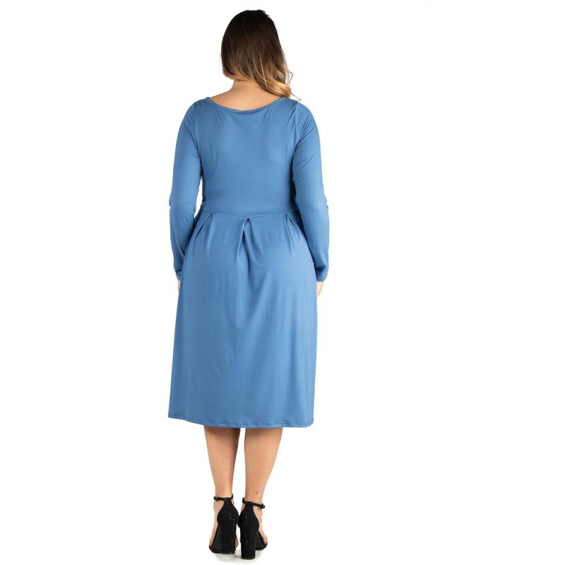 24seven Comfort Apparel Long Sleeve Fit and Flare Plus Size Midi Dress, 4 of 6